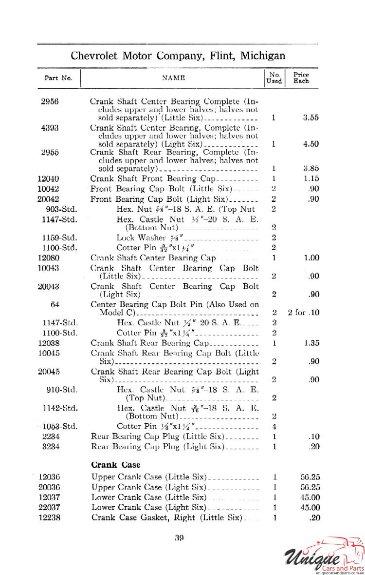 1912 Chevrolet Light and Little Six Parts Price List Page 43